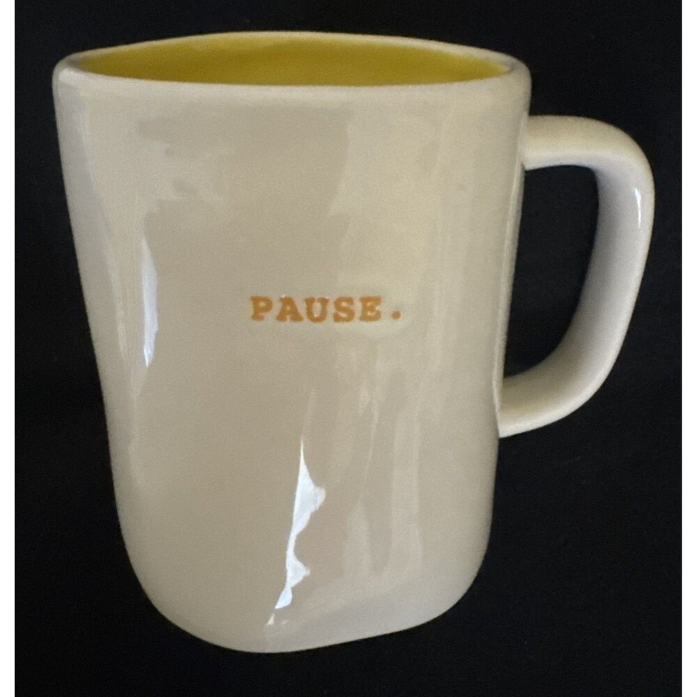 Rae Dunn Artisan by Magenta PAUSE Coffee Mug Cup White Yellow Pause New W Tag